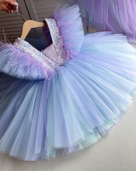 Rainbow ombré tulle frock with tail, photo 2 of 4
