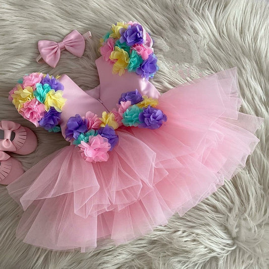 Pink tulle frock with flower crown, photo 2 of 2