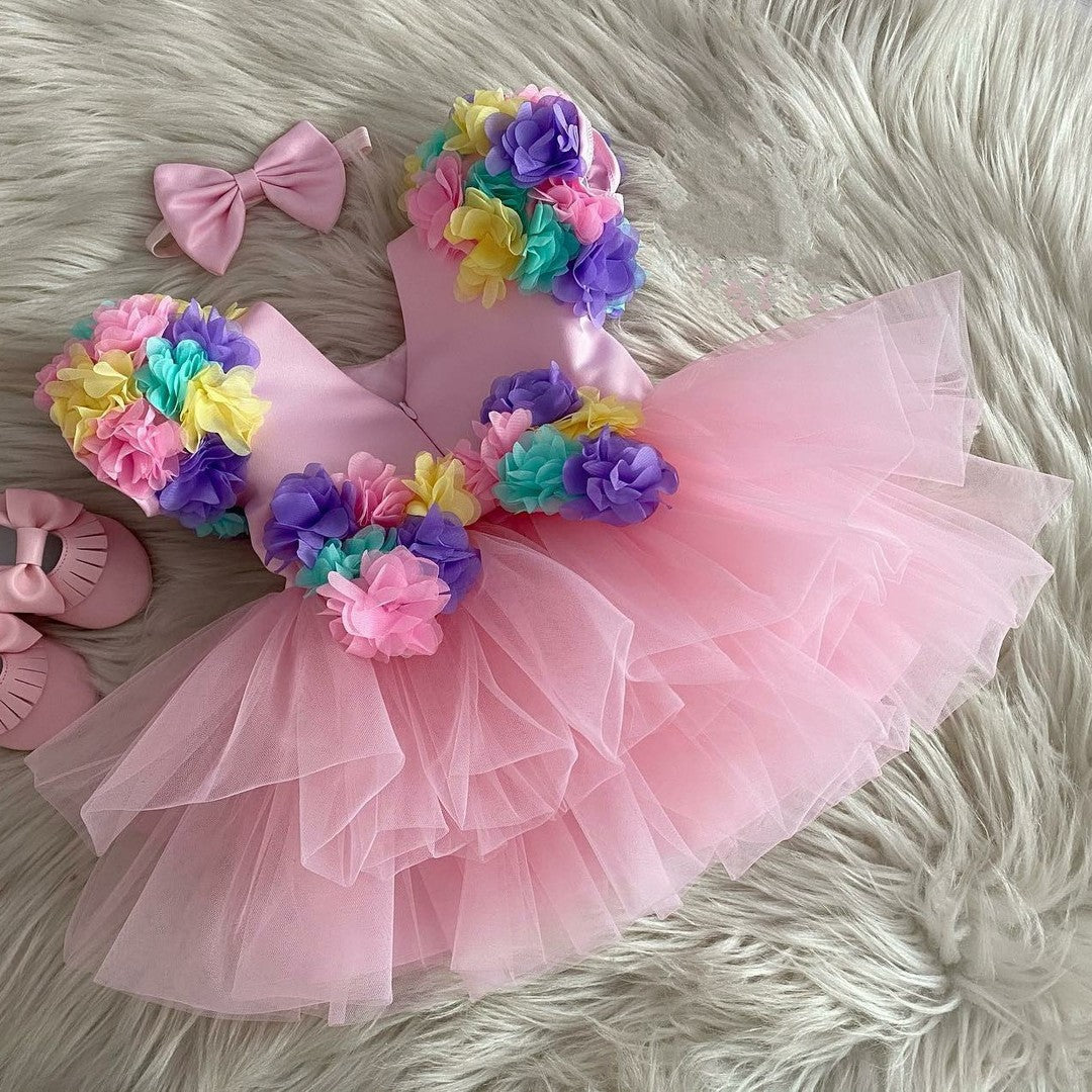 Pink tulle frock with flower crown, photo 2 of 2