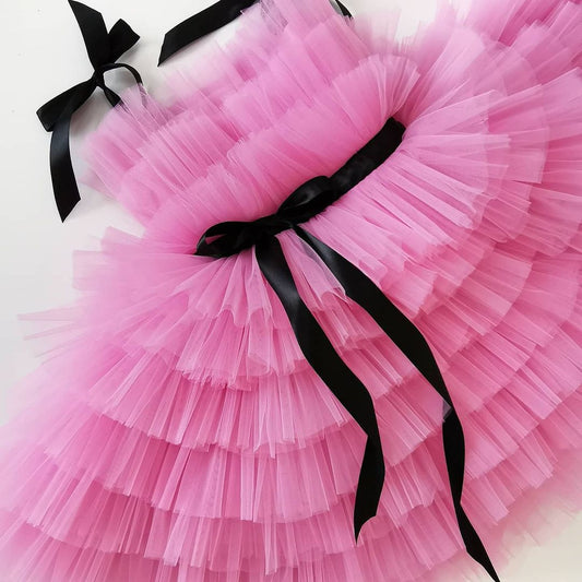 Pink tulle frock with black ribbon, photo 2 of 2