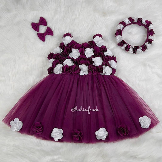 Plum tulle frock with white flowers, photo 2 of 4