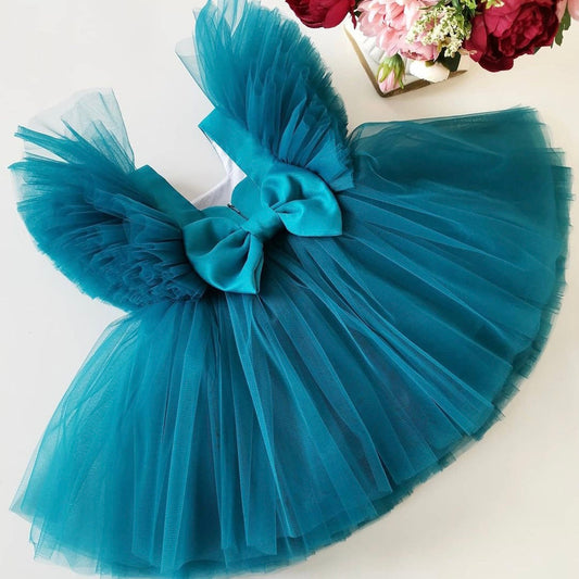 Teal tulle frock with ruffle, photo 2 of 3