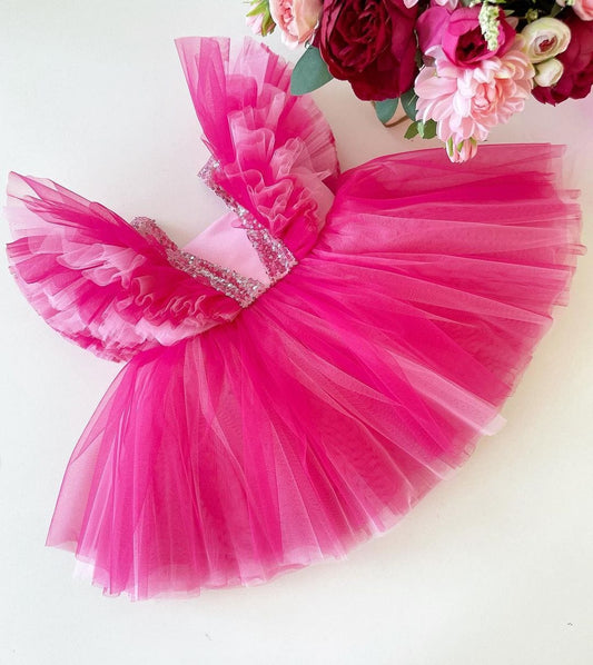 Hot pink tulle frock with sequin trim, photo 2 of 2