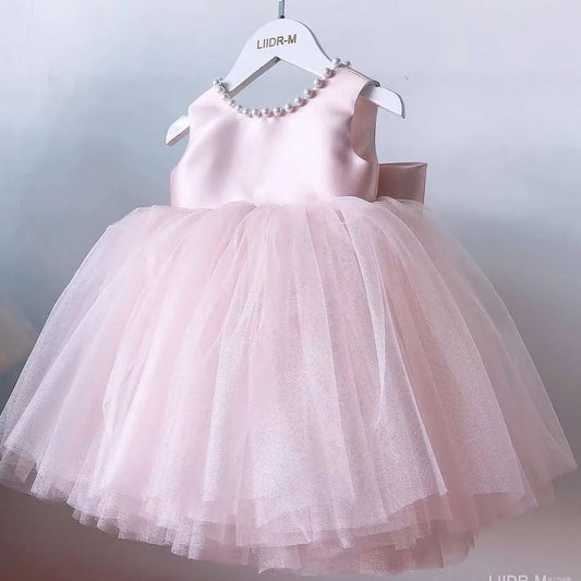 Blush pearl tulle frock with bow, photo 2 of 3