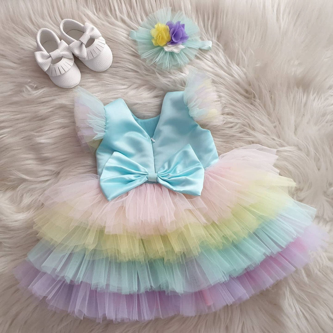 Pastel rainbow tulle frock for a baby girl