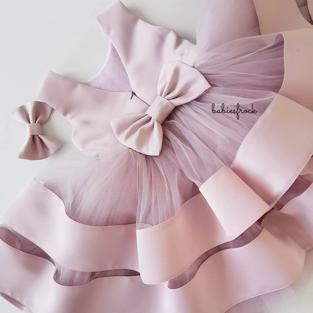 Dusty pink layered satin frock, photo 2 of 2