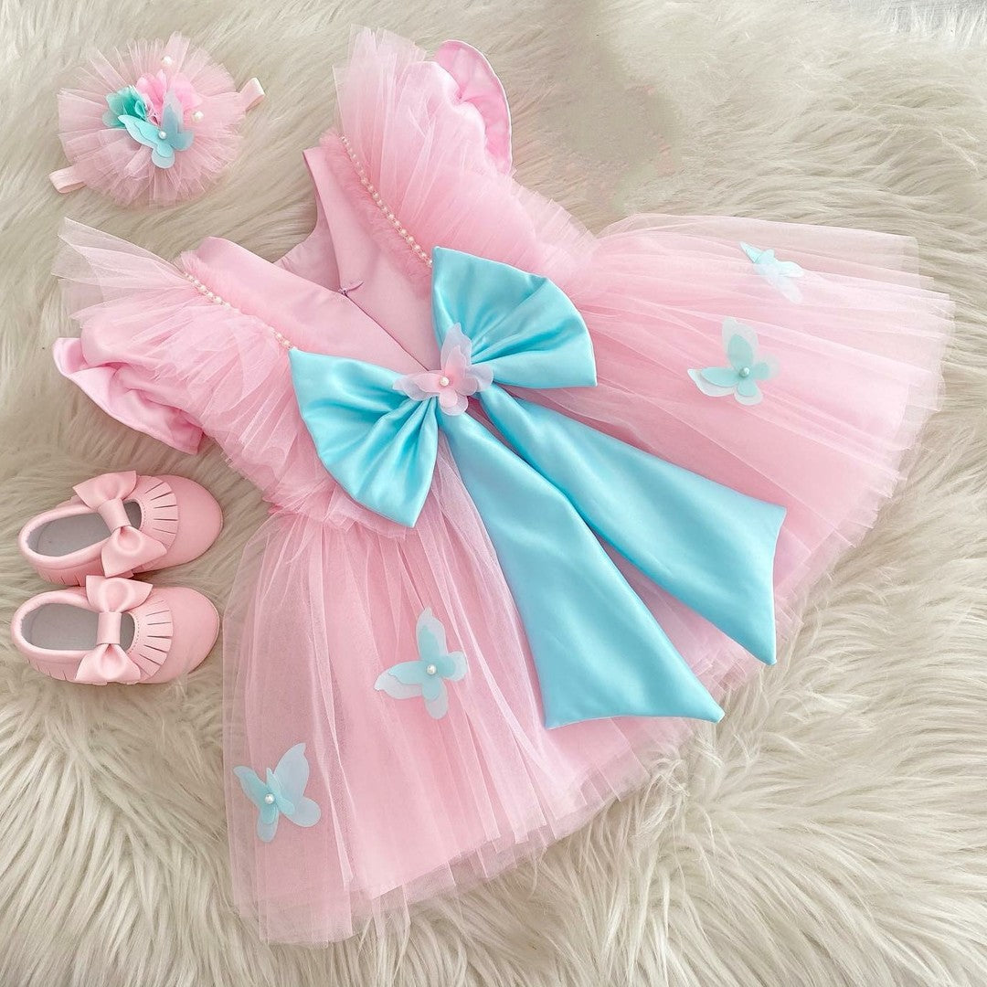 Baby pink tulle frock with butterflies, photo 2 of 2