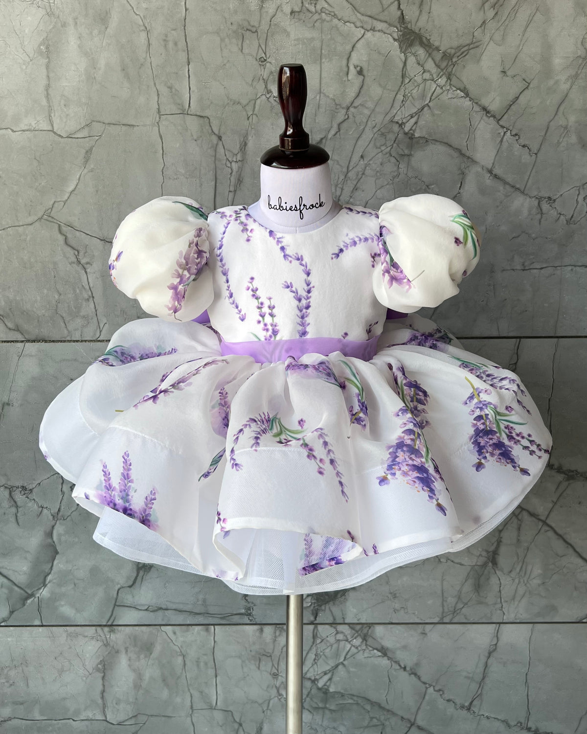 Lavender print organza frock with bow, photo 2 of 2