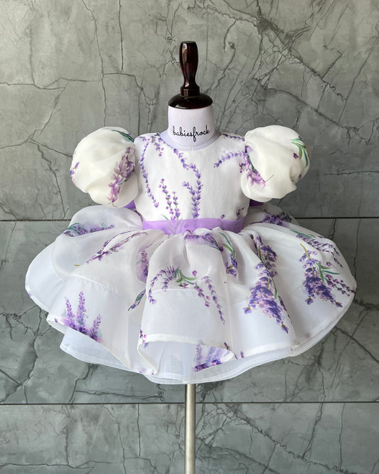Lavender print organza frock with bow, photo 2 of 2