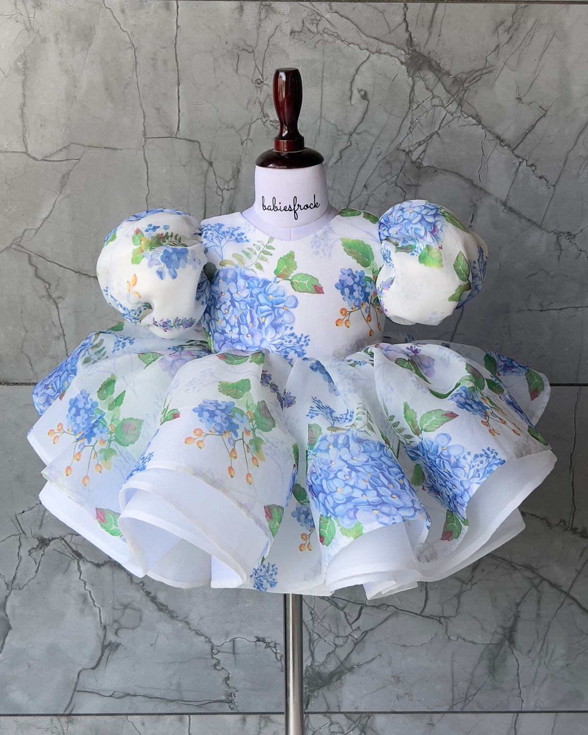 Bluebell print organza frock for a baby girl