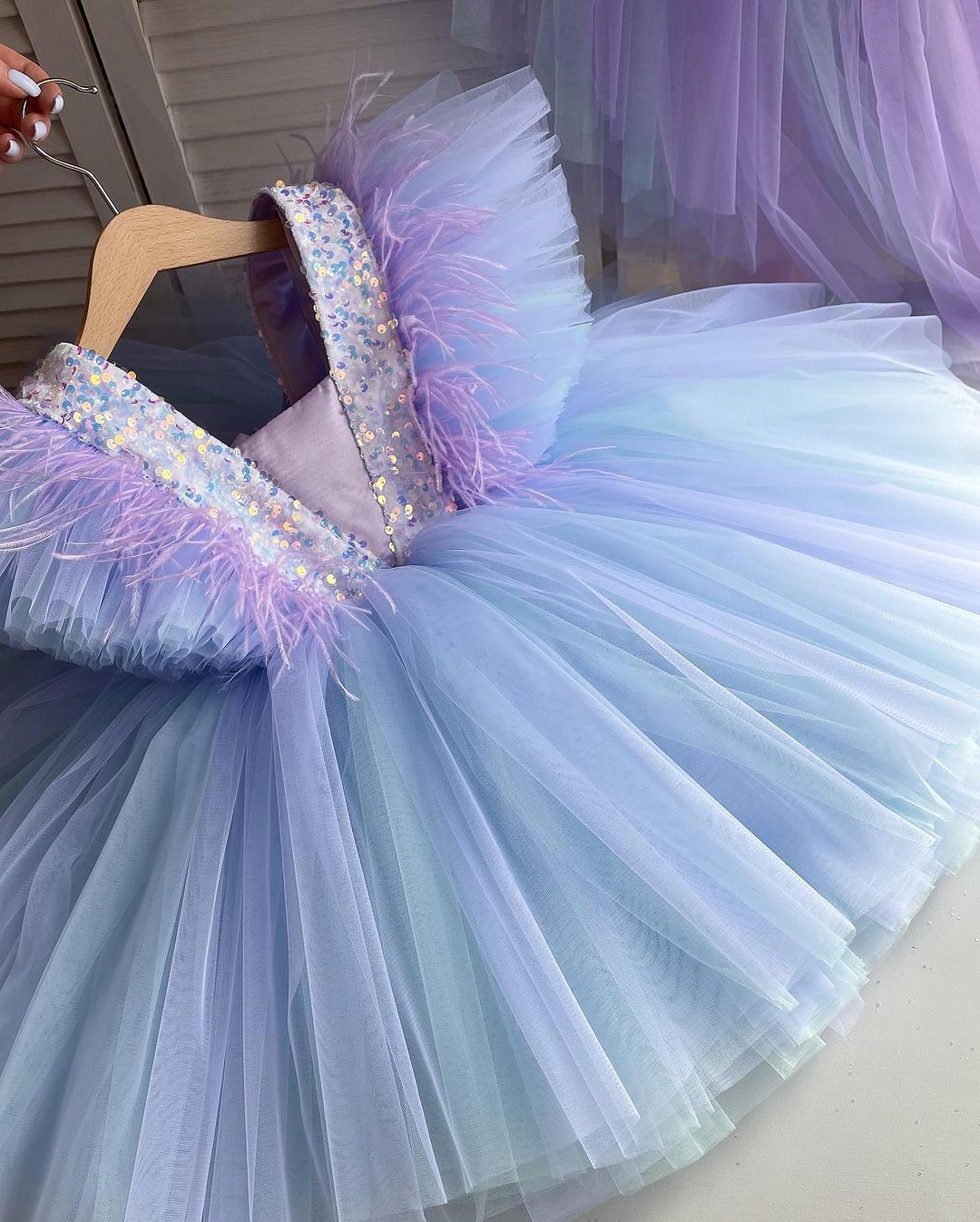 Rainbow ombré tulle frock with tail, photo 3 of 4