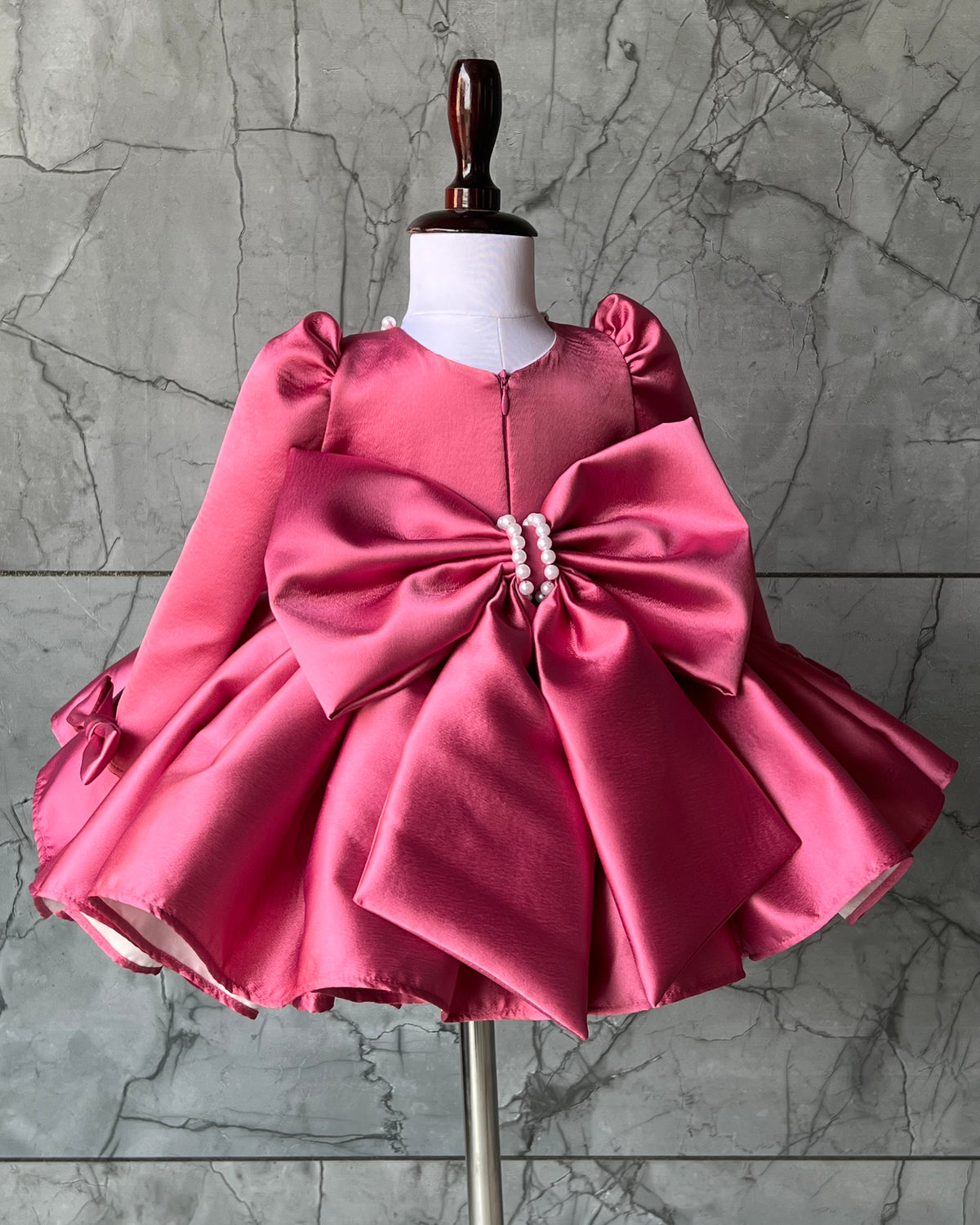 Blush satin gown with pearls, photo 2 of 2