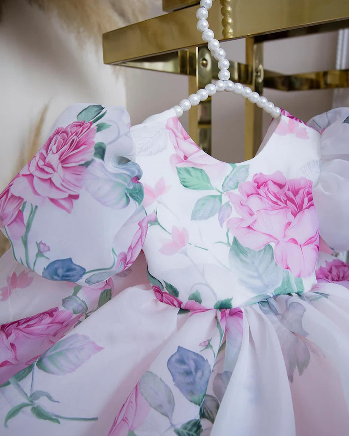 Ivory floral print organza frock, photo 4 of 5