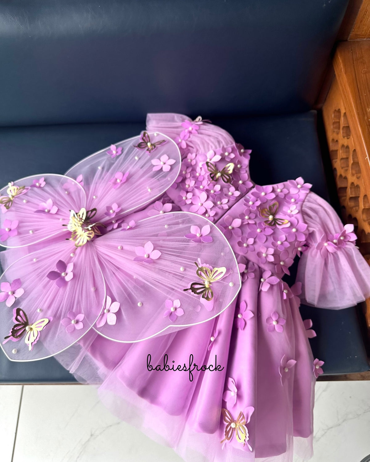 Lavender blossom tulle frock for a baby girl