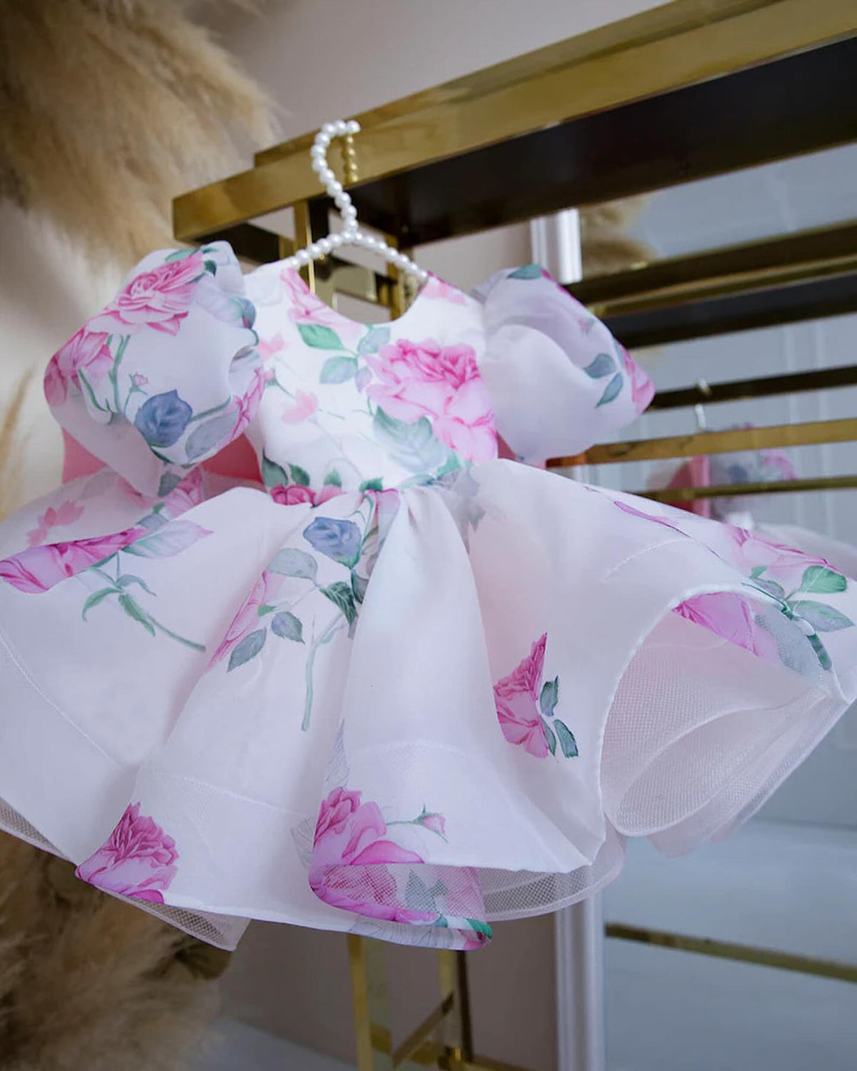 Ivory floral print organza frock, photo 3 of 5