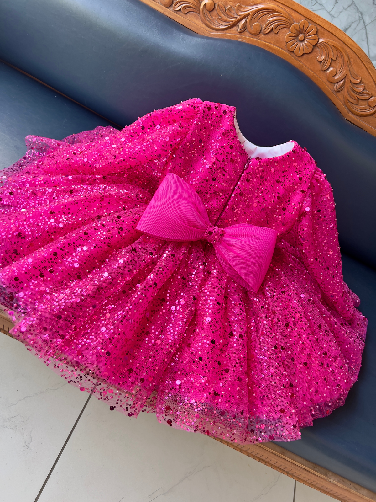 Magenta sequin frock with bow, photo 5 of 6