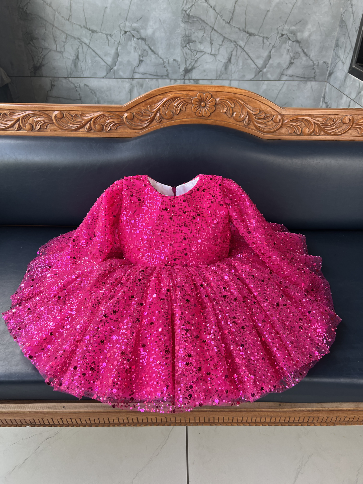 Magenta sequin frock with bow, photo 3 of 6