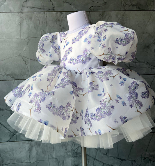 Lilac print organza frock with bow, photo 2 of 5