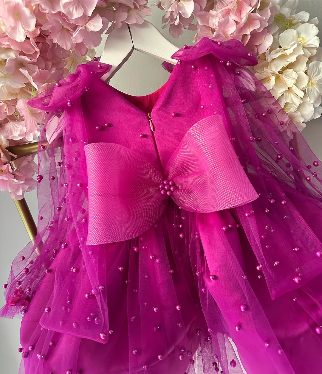 Fuchsia pearl tulle frock, photo 3 of 5
