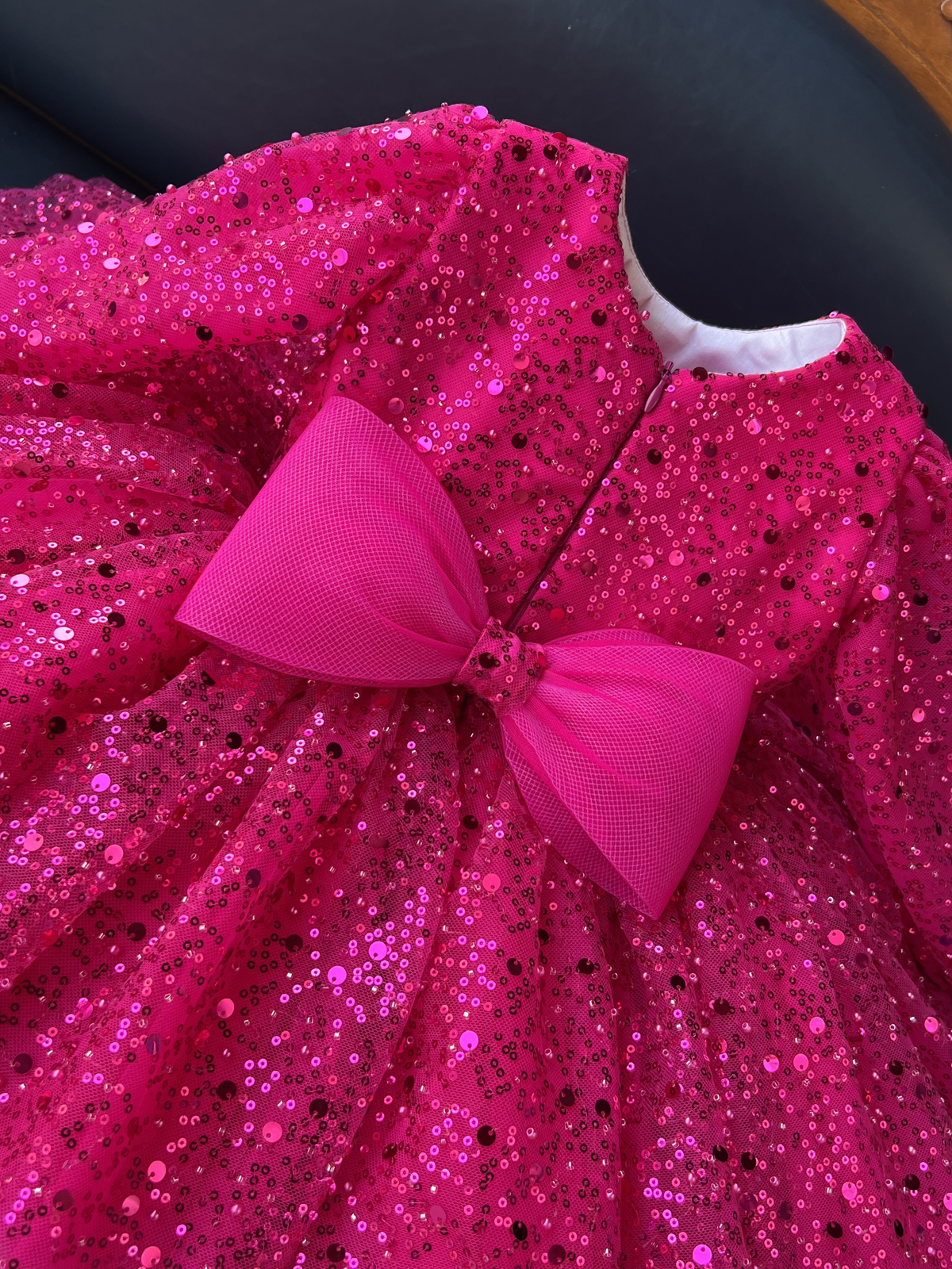 Magenta sequin frock with bow, photo 2 of 6