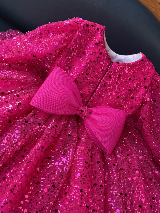 Magenta sequin frock with bow, photo 2 of 6