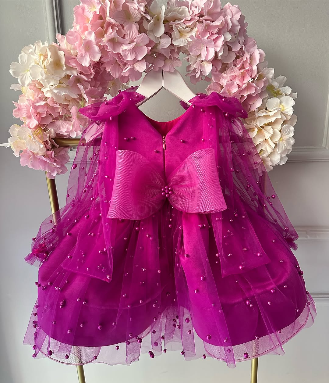 Fuchsia pearl tulle frock, photo 2 of 5