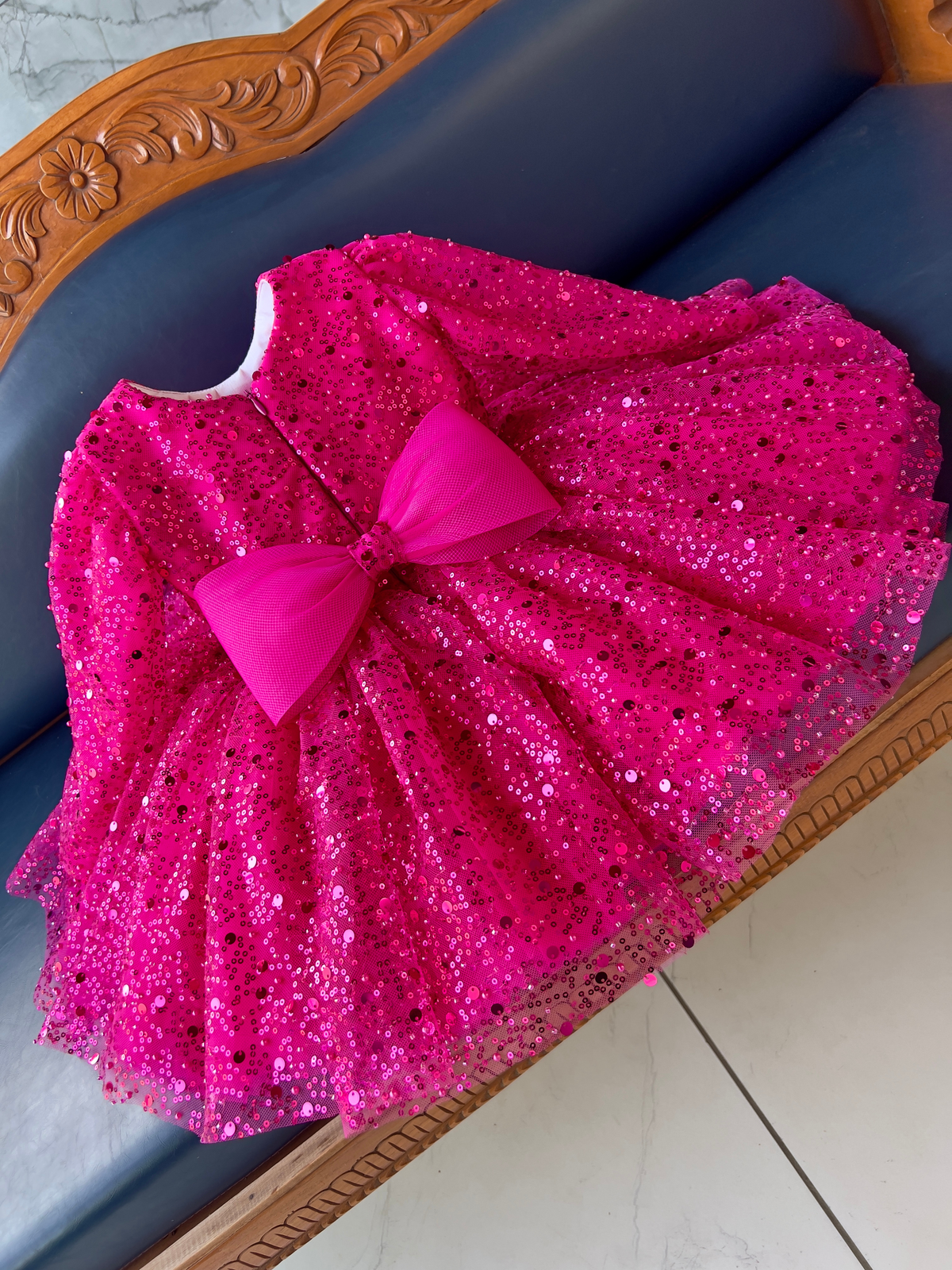 Magenta sequin frock with bow, photo 4 of 6