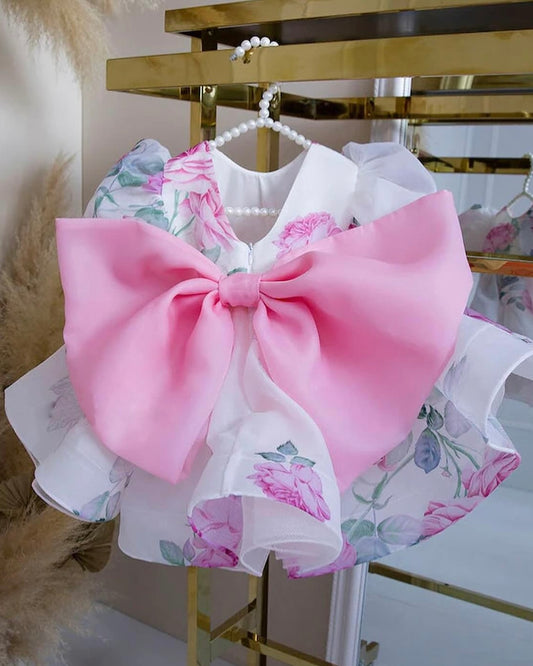 Ivory floral print organza frock, photo 2 of 5