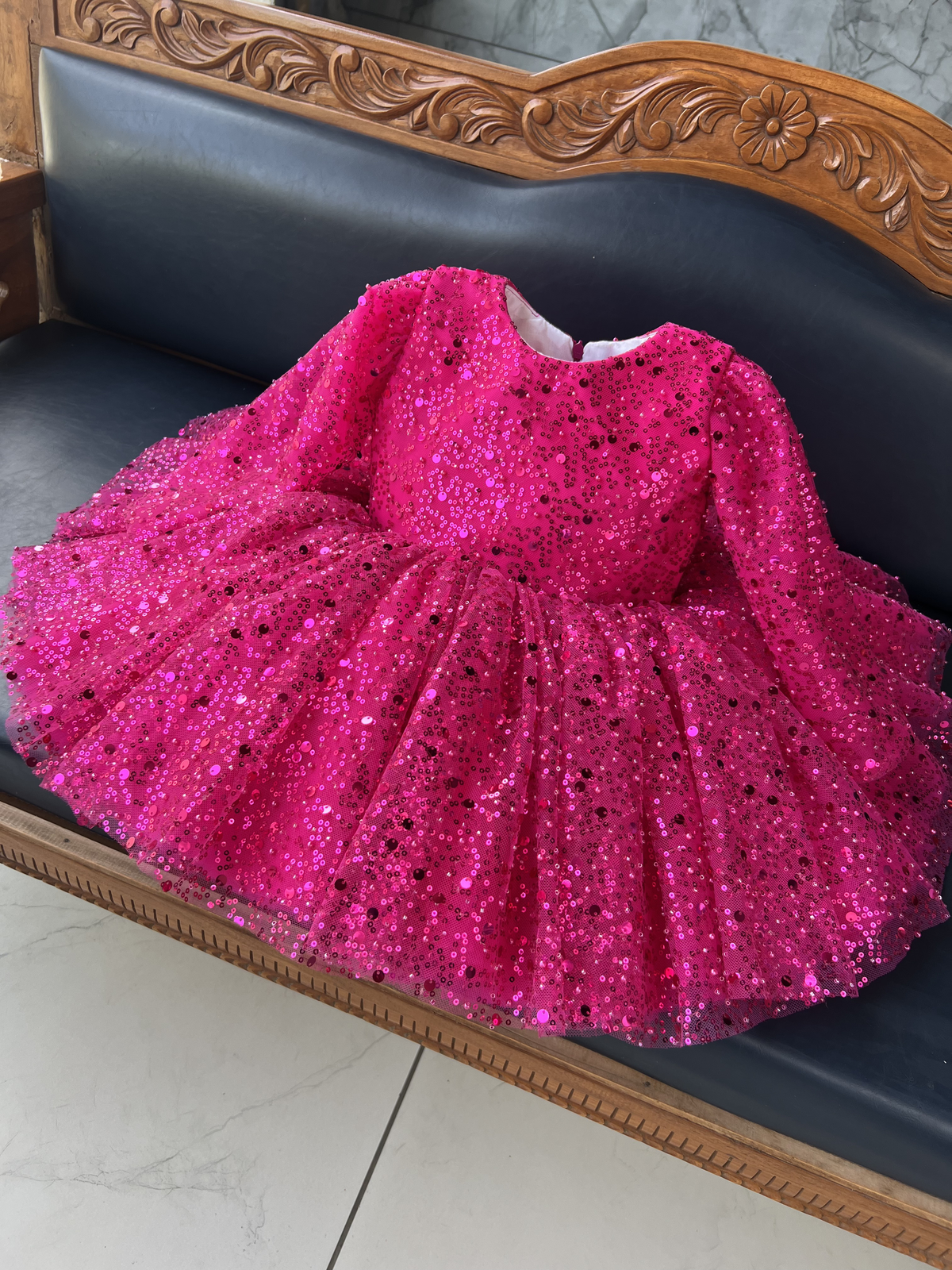 Magenta sequin frock with bow, photo 6 of 6