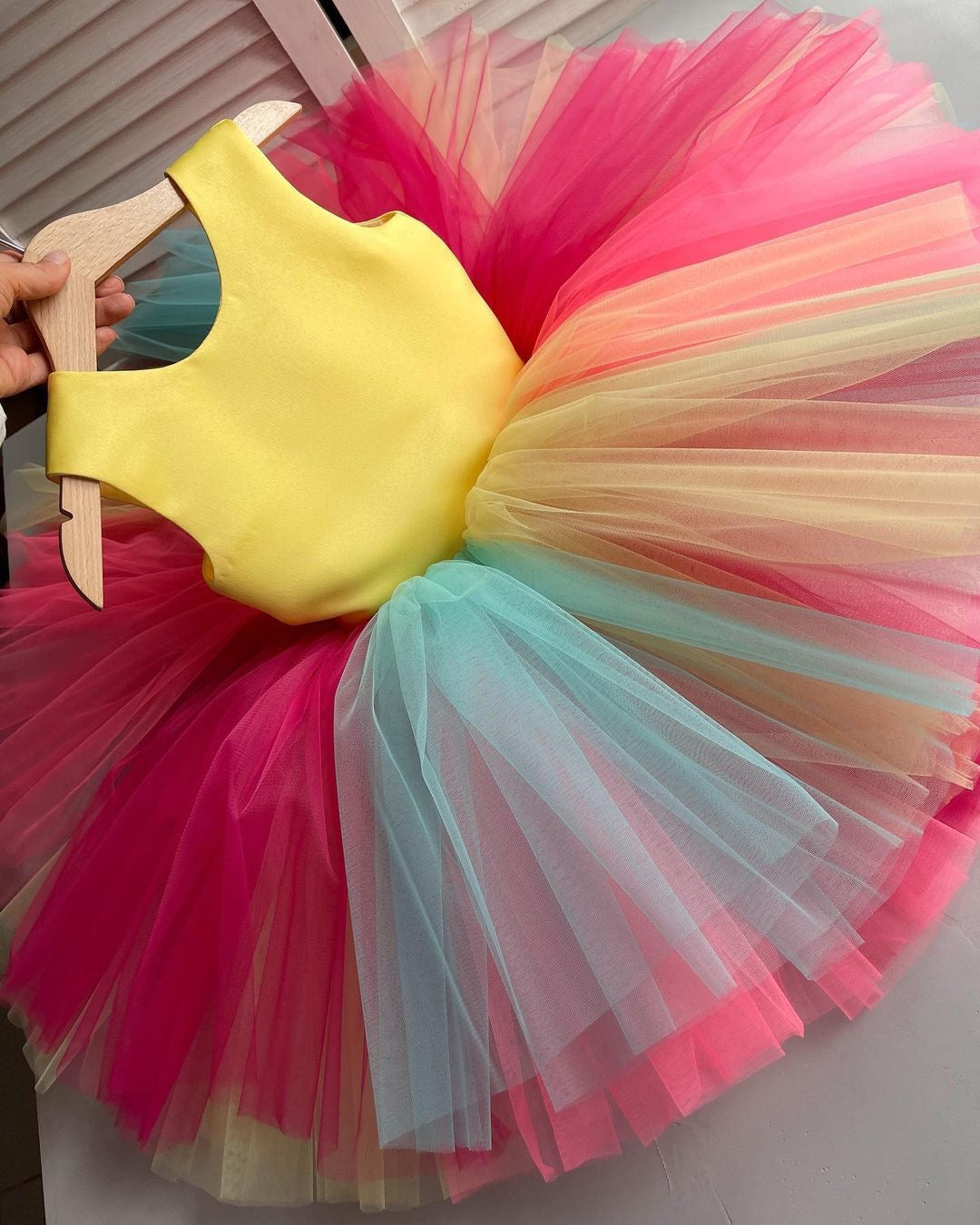 Rainbow tulle frock with yellow top, photo 2 of 2
