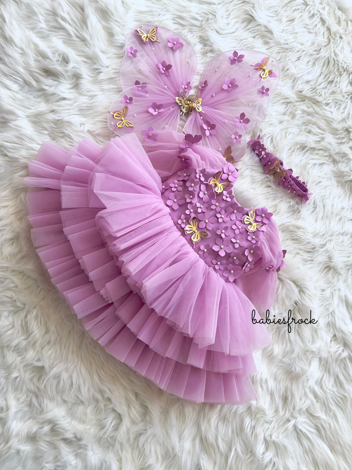 Lavender butterfly tulle frock for a baby girl