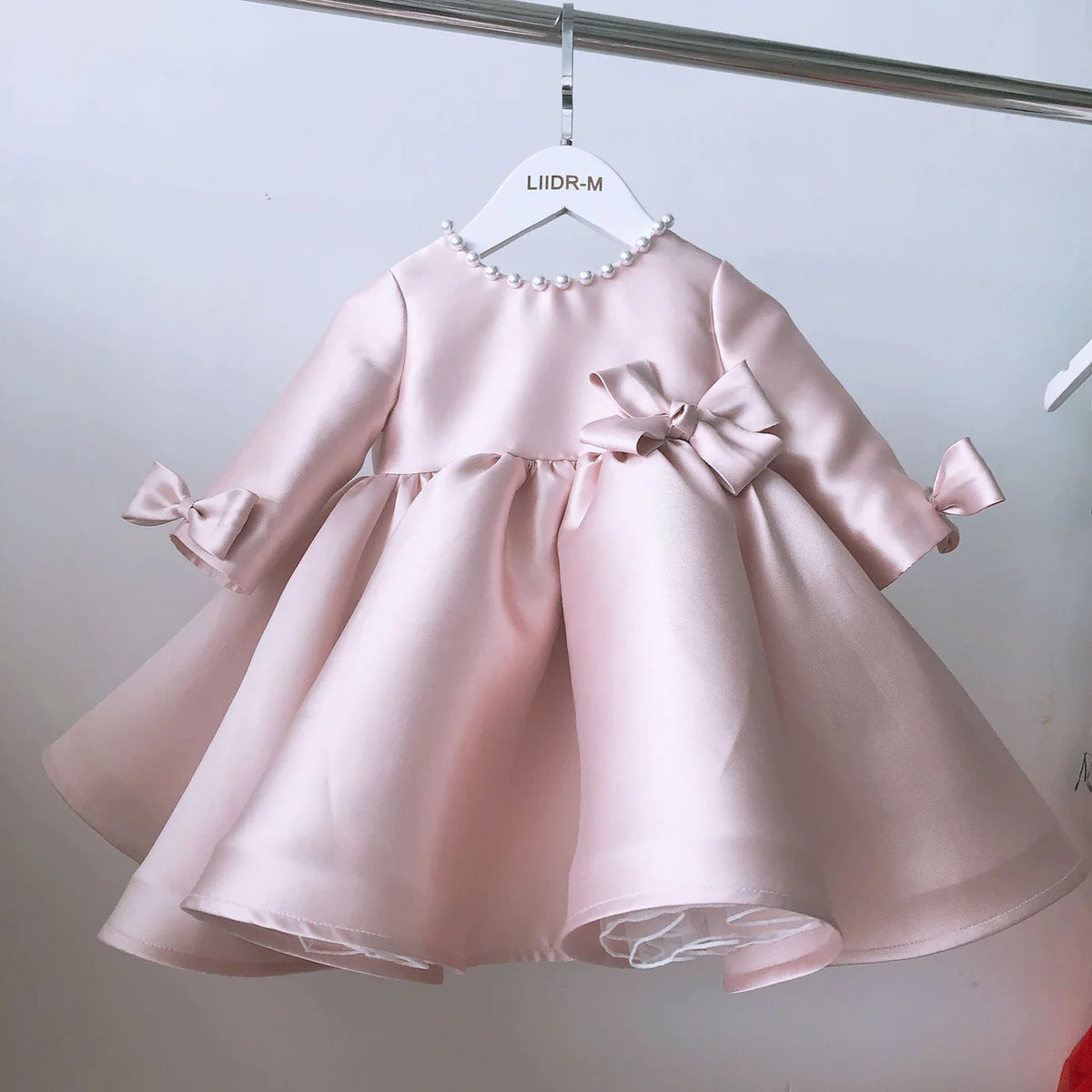 Blush satin frock with bow, photo 2 of 3