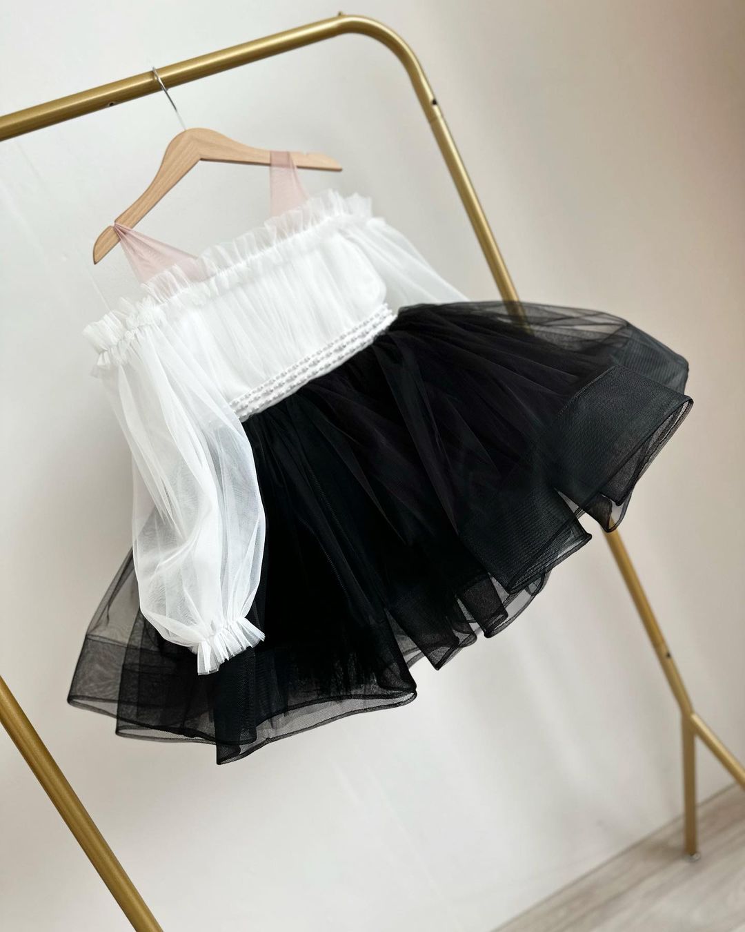 Black tulle frock with white top for a baby girl