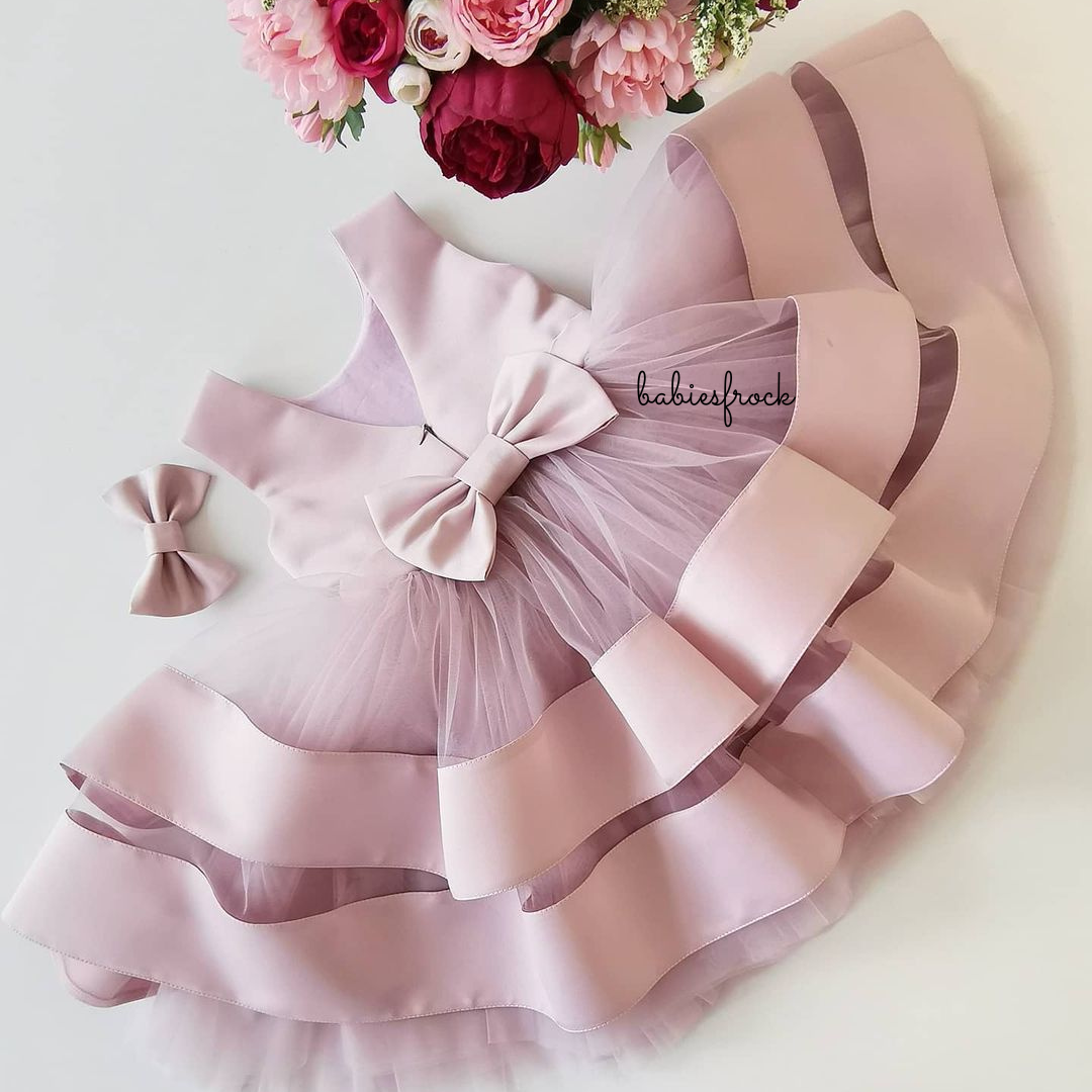 Dusty pink layered satin frock for a baby girl