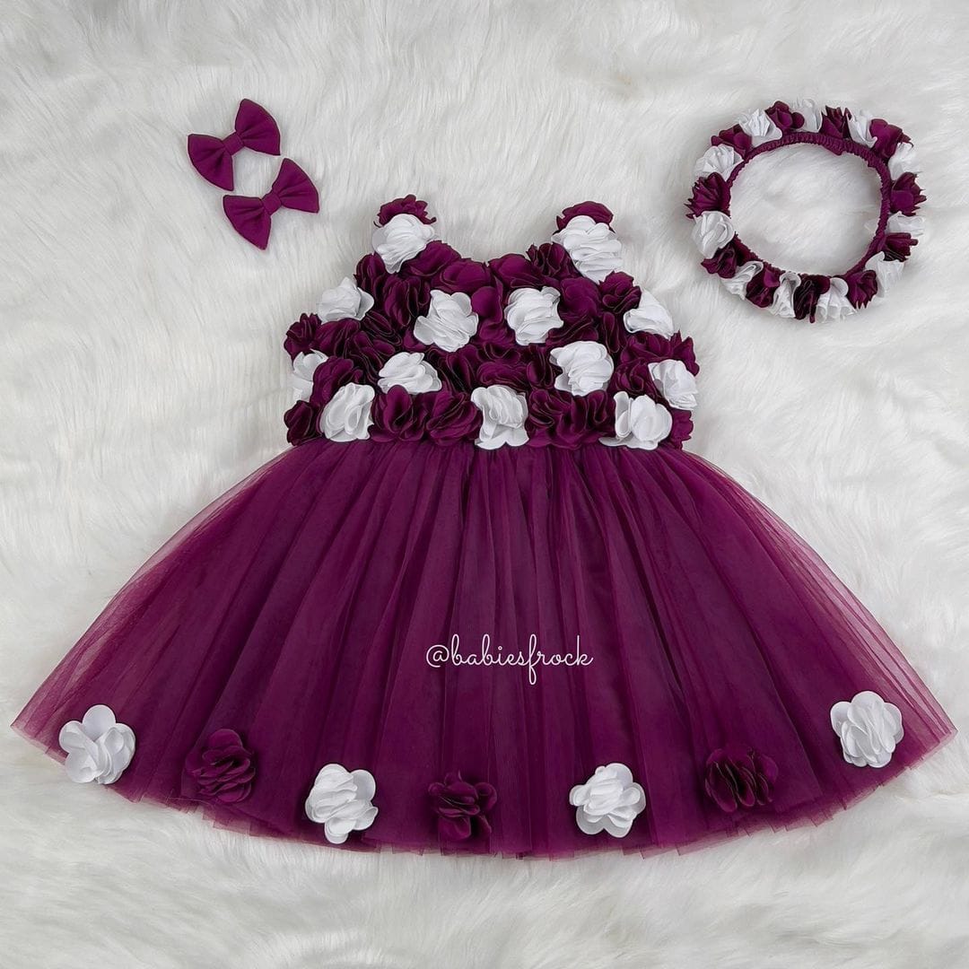 Plum tulle frock with white flowers, photo 2 of 4