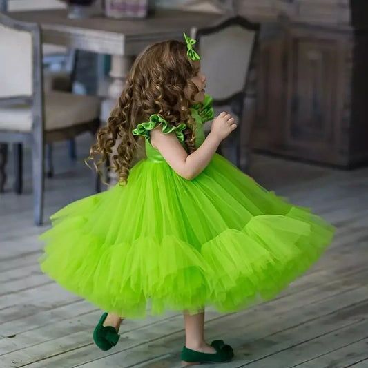 Lime green tulle frock for a baby girl