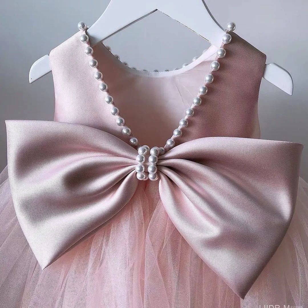 Blush pearl tulle frock with bow, photo 3 of 3
