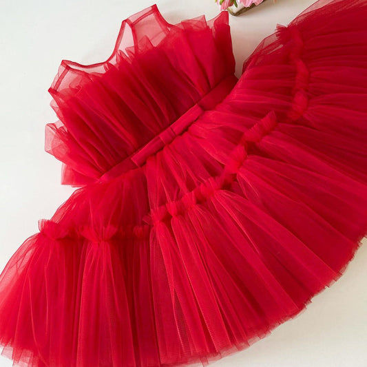 Red layered tulle frock, photo 2 of 3