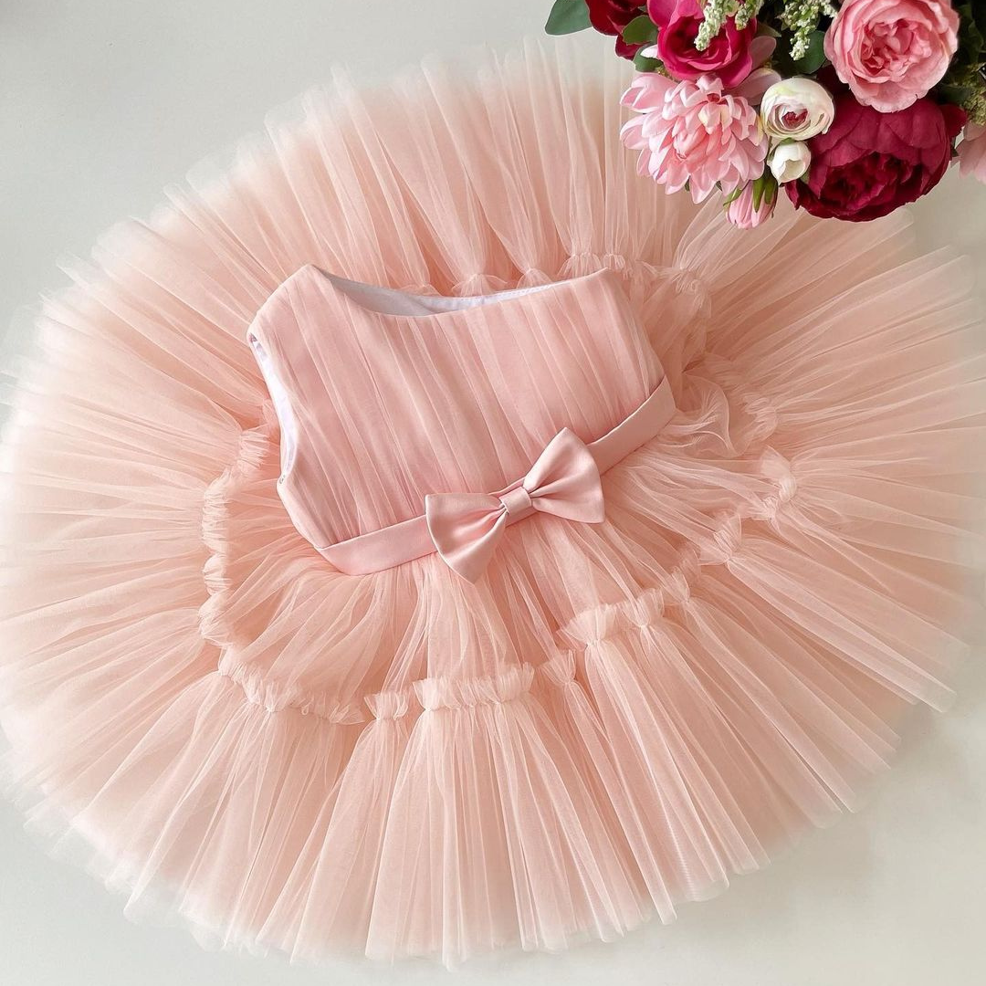 Peach one-shoulder tulle frock, photo 2 of 5
