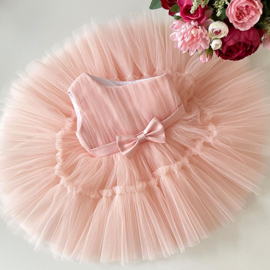 Peach one-shoulder tulle frock, photo 2 of 5