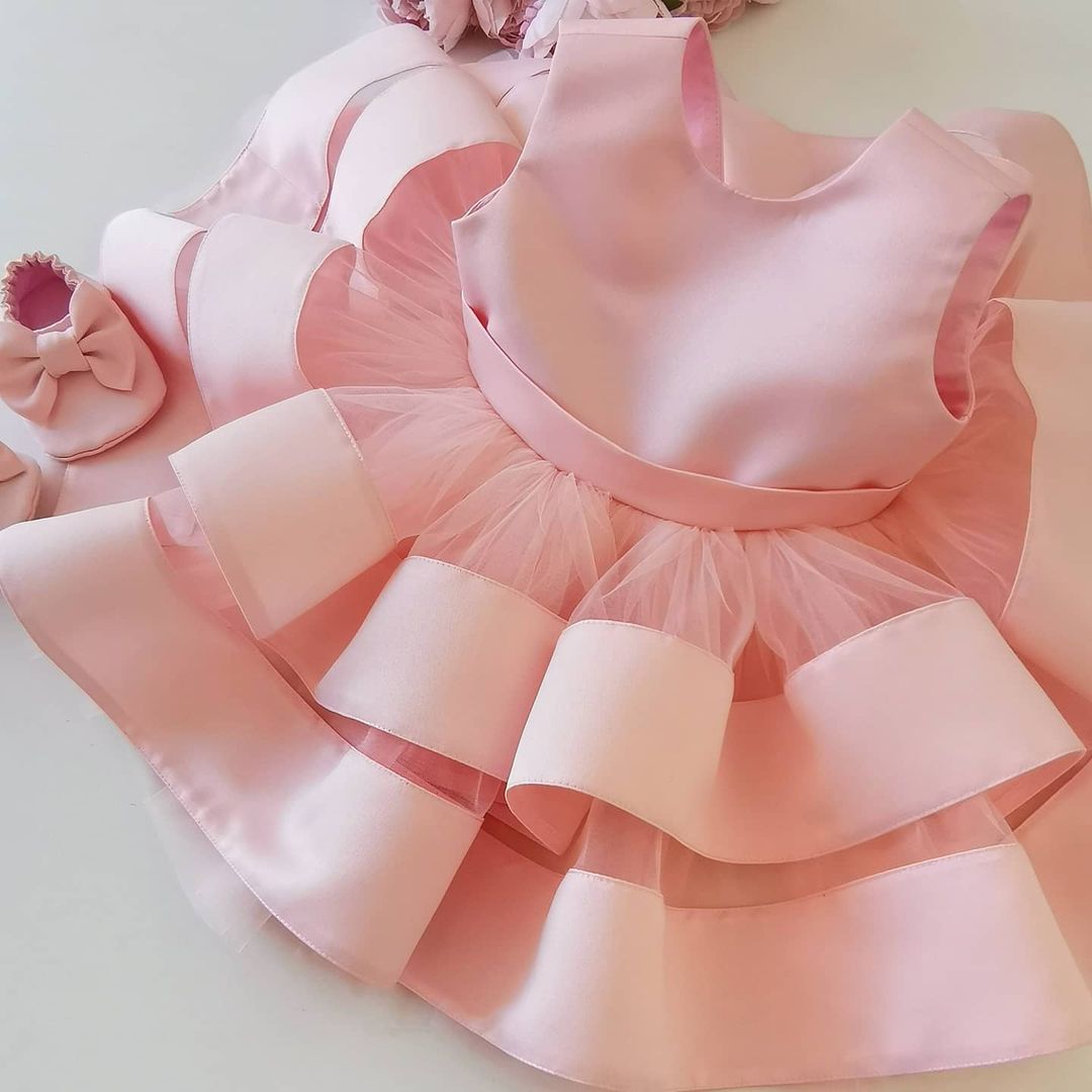 Peach layered organza frock, photo 3 of 4