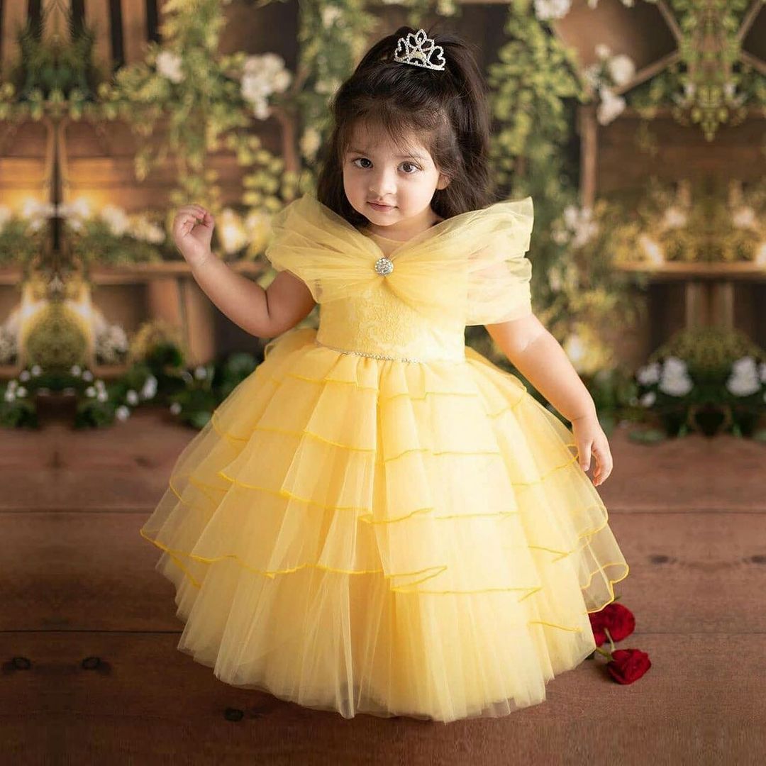 Marigold layered tulle gown for a baby girl