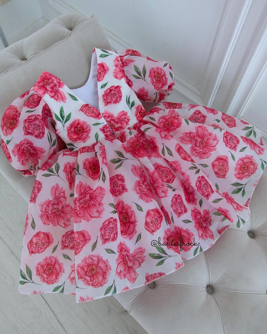 Rose print organza frock for a baby girl