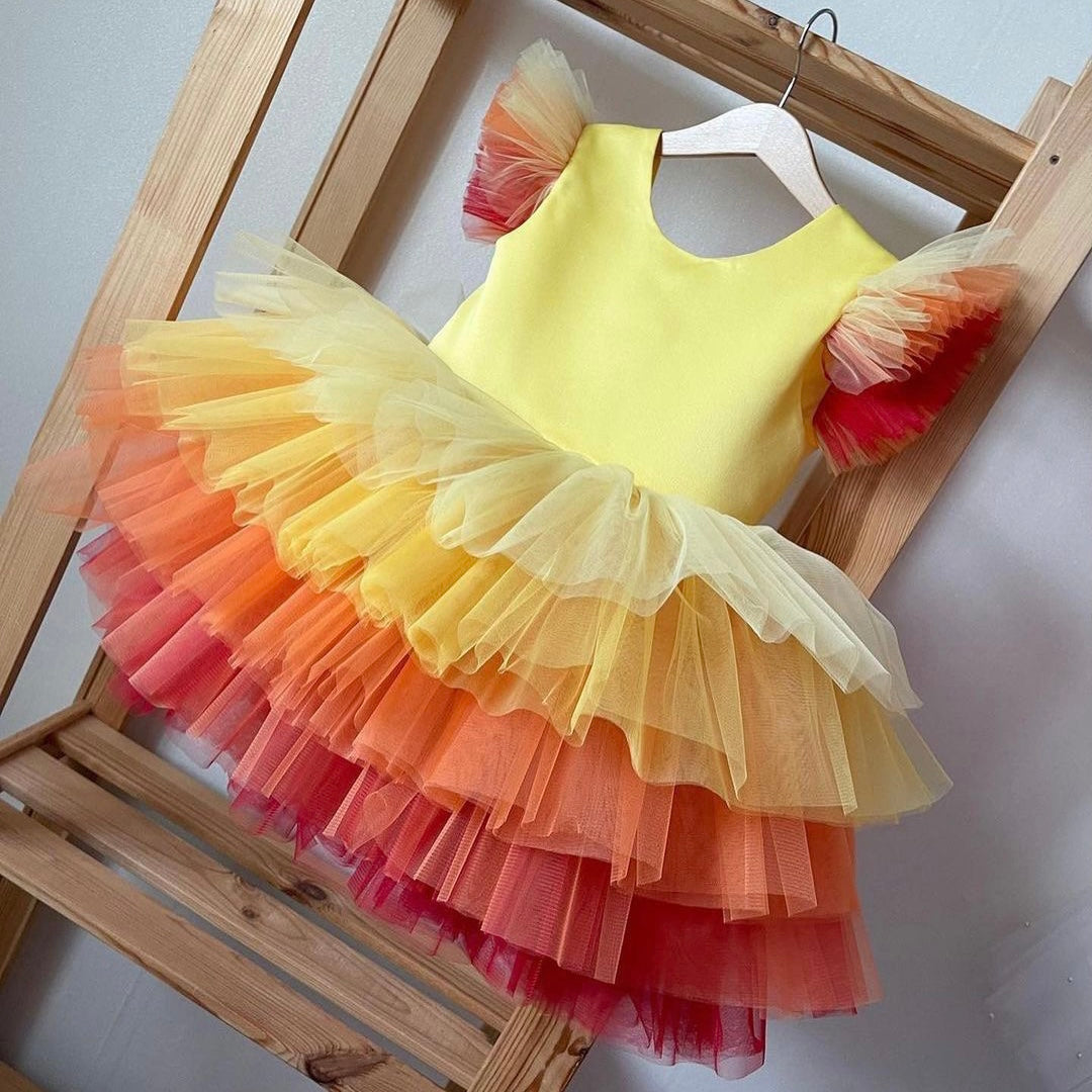 Sunset ombré tulle frock for a baby girl