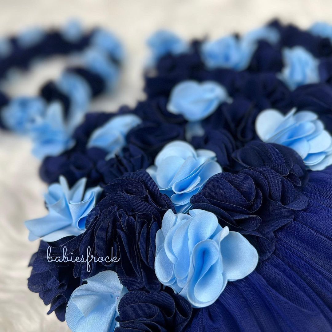 Navy tulle frock with blue flowers, photo 4 of 4