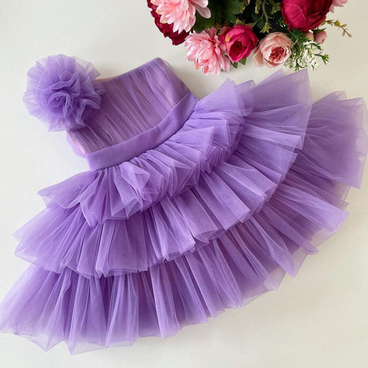 Purple layered tulle frock for a baby girl