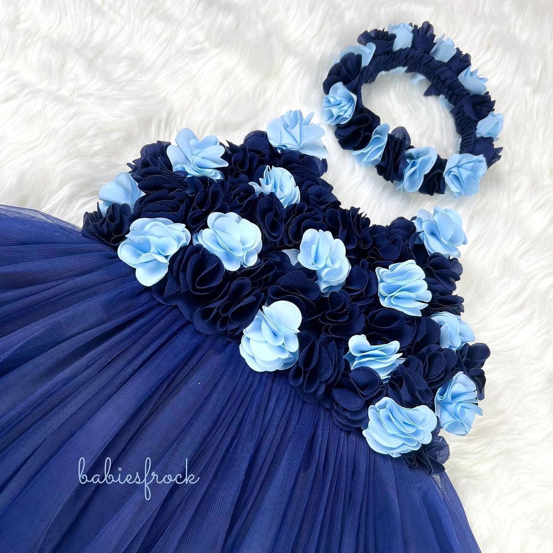 Navy tulle frock with blue flowers, photo 2 of 4