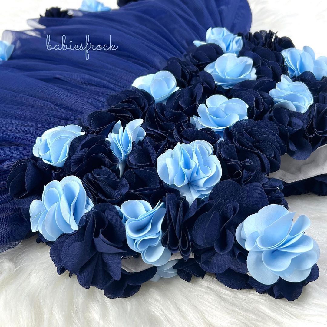 Navy tulle frock with blue flowers, photo 3 of 4
