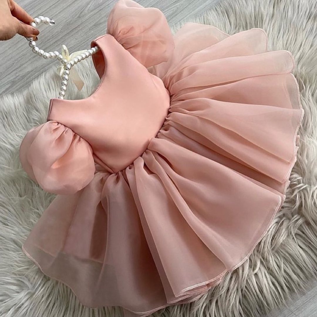 Rose peach organza frock for a baby girl