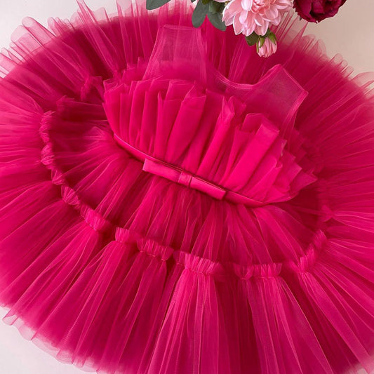 Fuchsia layered tulle frock for a baby girl